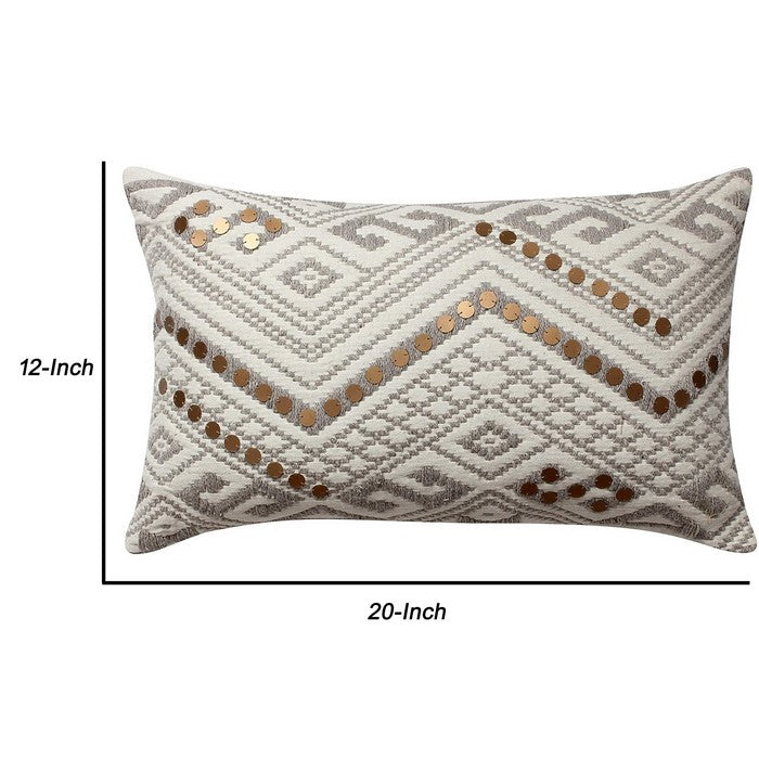 Dhurrie Cushion Cover with Applique Embellishment and Sequin Pattern, Gray