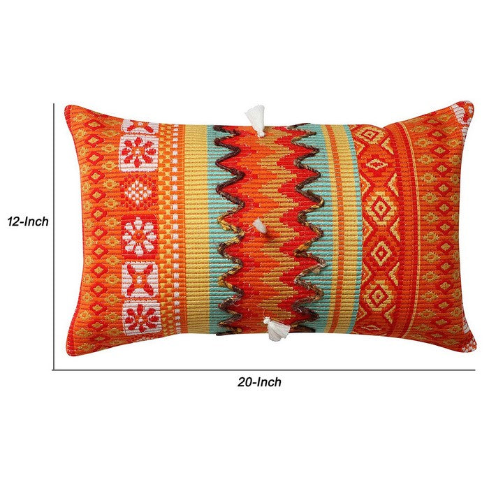 20 x 12 Handwoven Jacquard Print Cotton Accent Pillow Cover, Orange