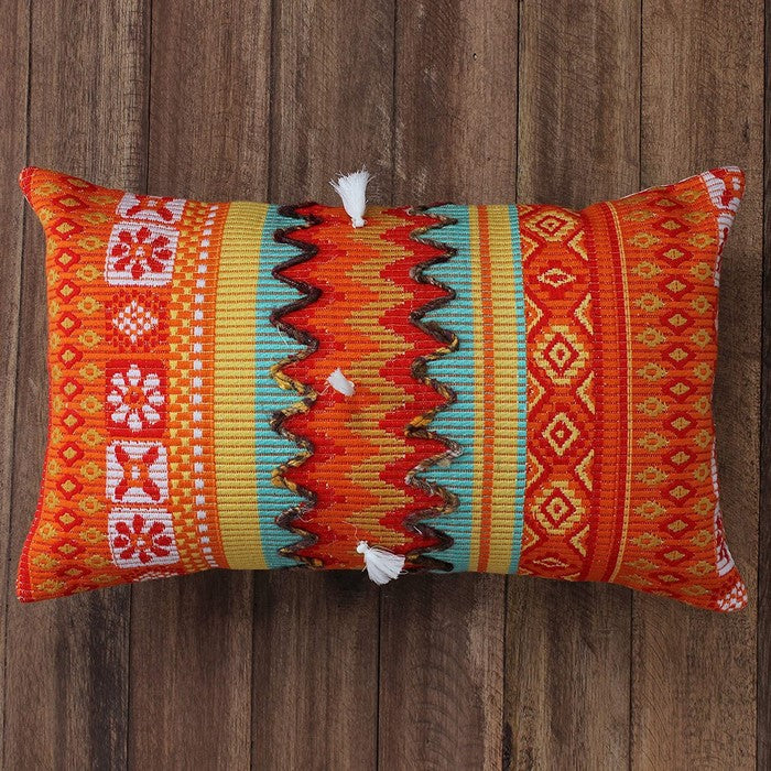 20 x 12 Handwoven Jacquard Print Cotton Accent Pillow Cover, Orange