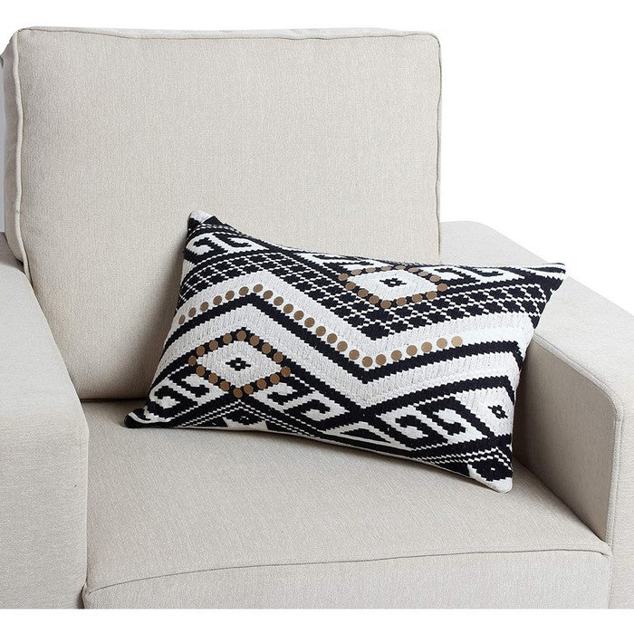 Sequin Embellished Cotton Cushion Cover with Geometric Print,Black and White