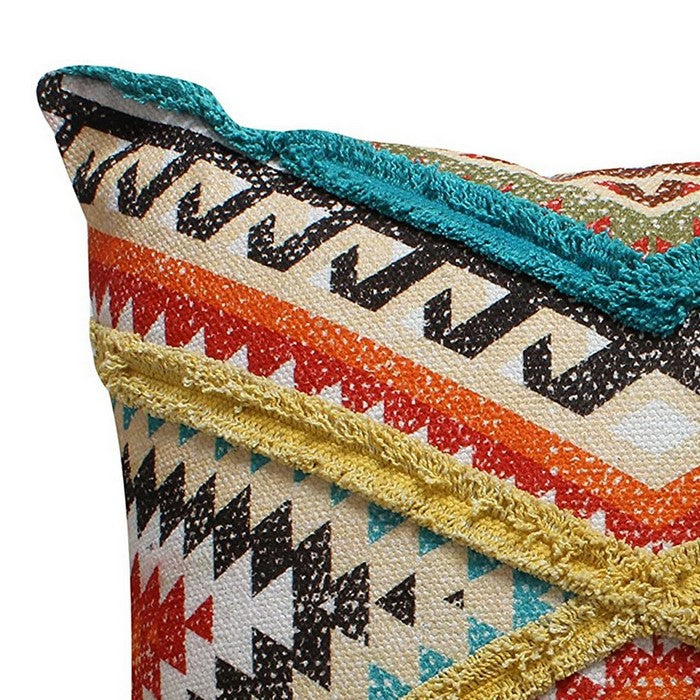 24 X 24 Inch Cotton Handwoven Cushion Cover with Kilim Pattern, Multicolor