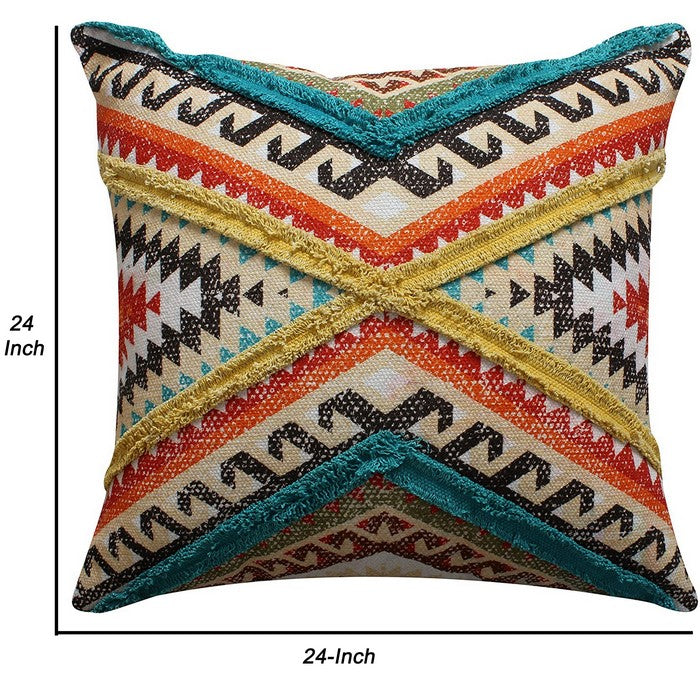 24 X 24 Inch Cotton Handwoven Cushion Cover with Kilim Pattern, Multicolor