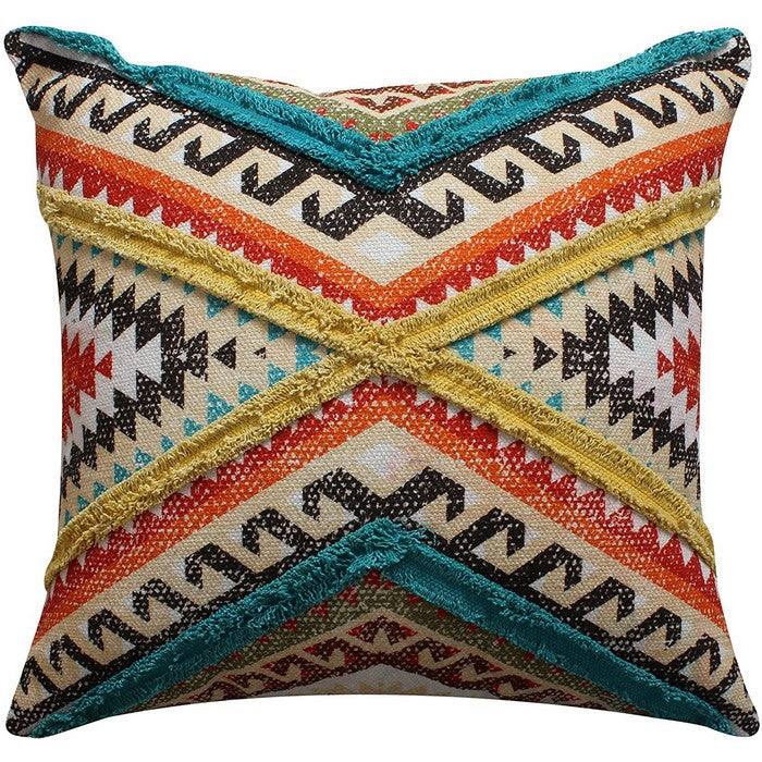 24 X 24 Inch Cotton Handwoven Cushion Cover with Kilim Pattern, Multicolor