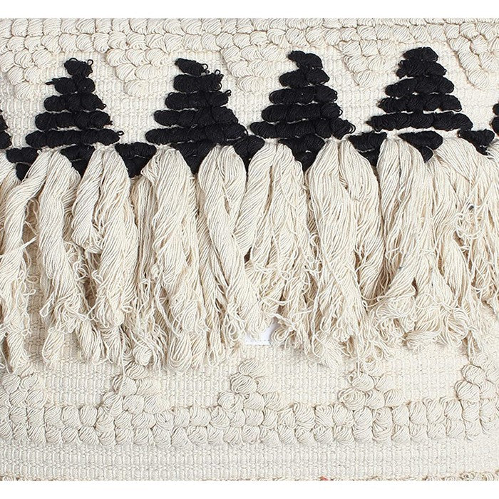 20 x 20 Fringed Cotton Accent Pillow Cover, White and Black