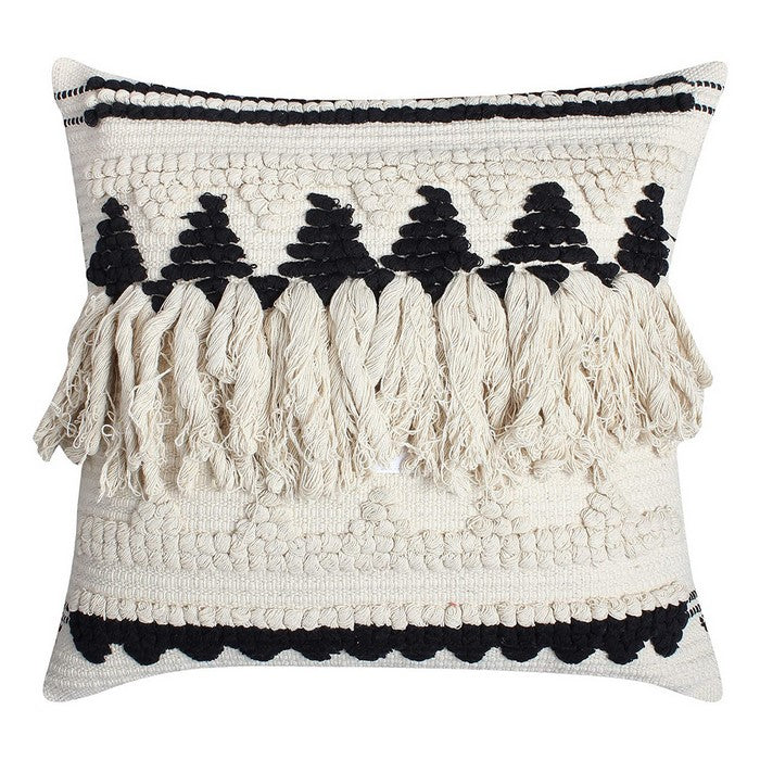 20 x 20 Fringed Cotton Accent Pillow Cover, White and Black