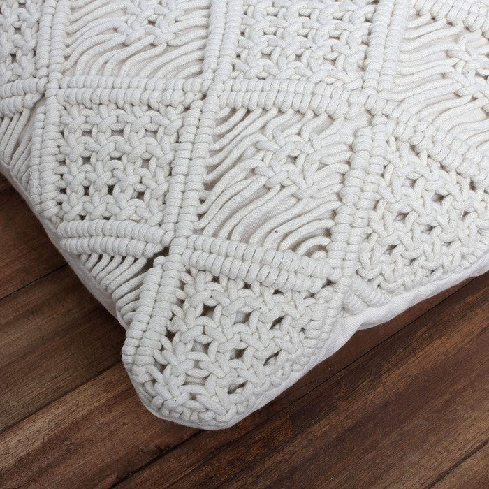 18 X 18 Inch Cotton Cushion Cover with Intricate Woven Design, White