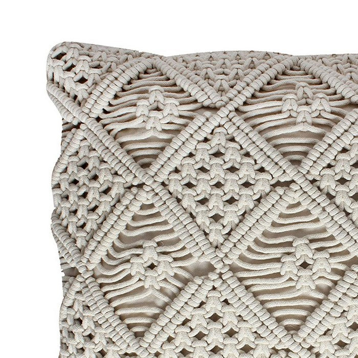 18 X 18 Inch Cotton Cushion Cover with Intricate Woven Design, White