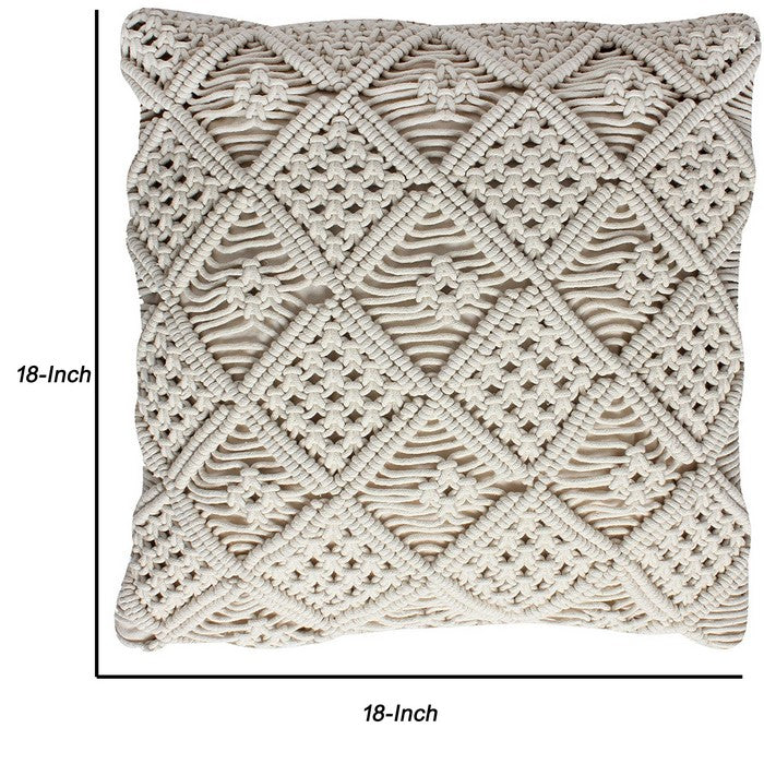 18 X 18 Inch Cotton Cushion Cover with Intricate Woven Design, White