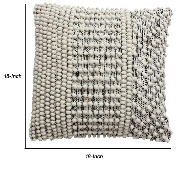 18 X 18 Inch Cotton Cushion Cover with Soft Textured Beads, White
