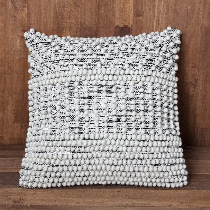 18 X 18 Inch Cotton Cushion Cover with Soft Textured Beads, White