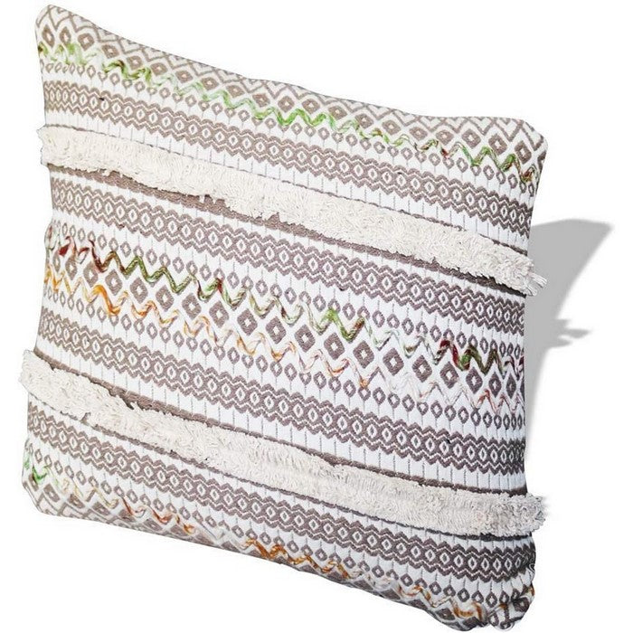 18 x 18 Kilim Printed Cotton Accent Pillow Cover, White and Gray