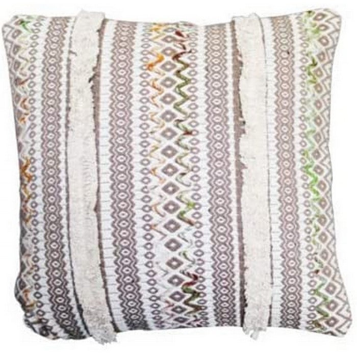 18 x 18 Kilim Printed Cotton Accent Pillow Cover, White and Gray