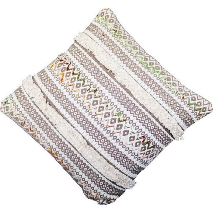 18 x 18 Kilim Printed Cotton Accent Pillow Cover, White and Gray