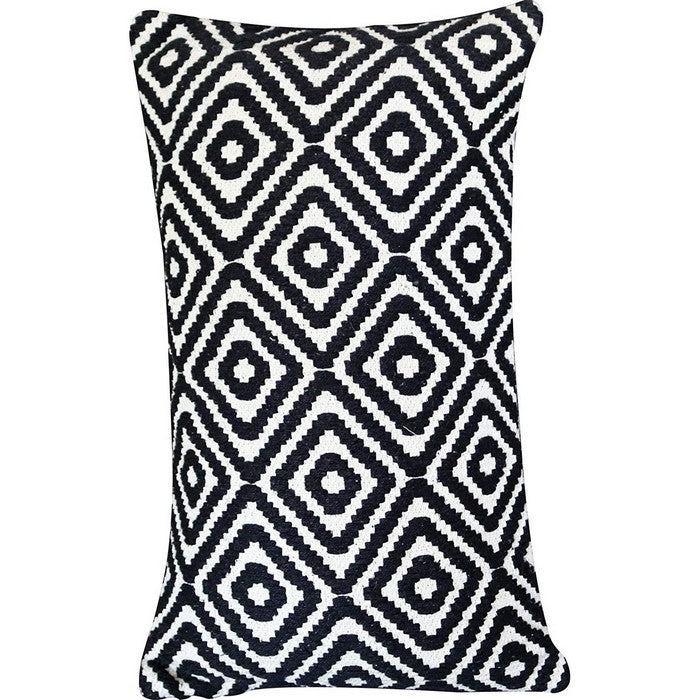 20 x 12 Jacquard Print Cotton Accent Pillow Cover, Black and White