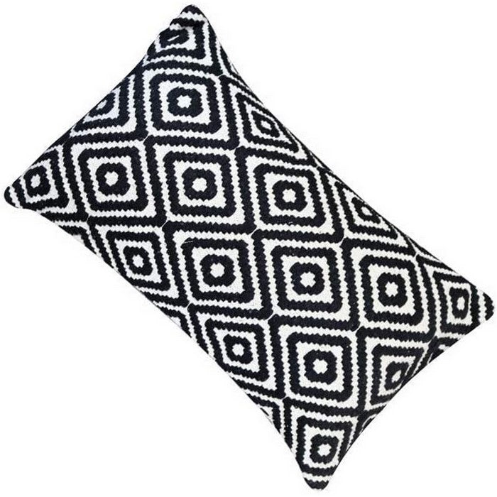 20 x 12 Jacquard Print Cotton Accent Pillow Cover, Black and White