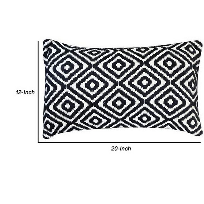 20 x 12 Jacquard Print Cotton Accent Pillow Cover, Black and White