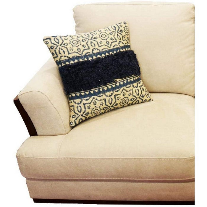 18 x 18 Fringed Cotton Accent Pillow Cover, Blue and Cream