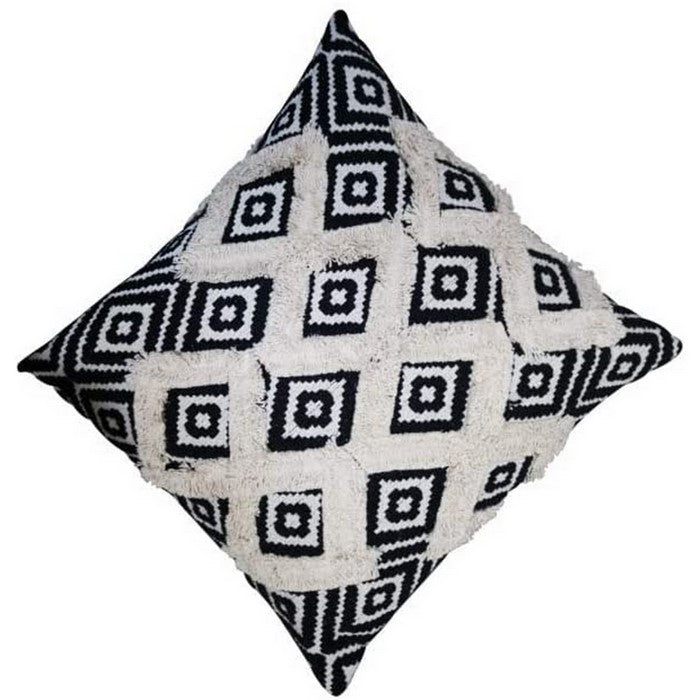 18 x 18 Geometric and Fringe Accent Pillow Cover, Black and White