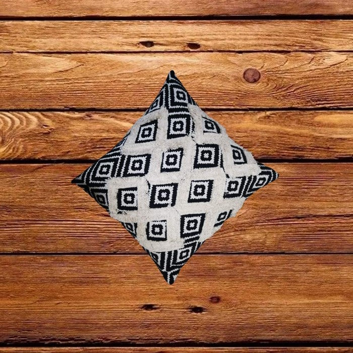 18 x 18 Geometric and Fringe Accent Pillow Cover, Black and White