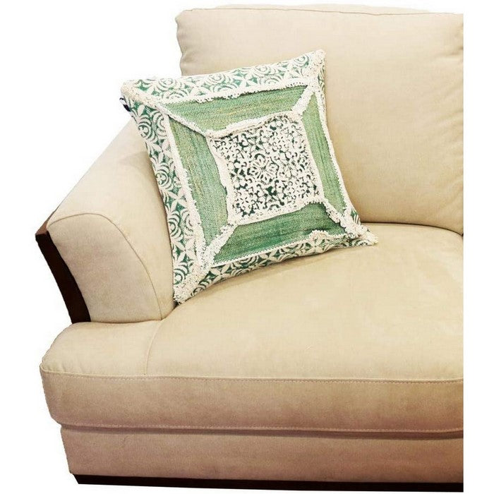 18 x 18 Floral and Patchwork Accent Pillow Cover, Green and White