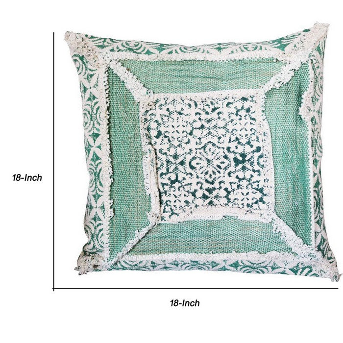 18 x 18 Floral and Patchwork Accent Pillow Cover, Green and White