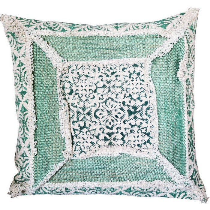 18 x 18 Floral and Patchwork Accent Pillow Cover, Green and White