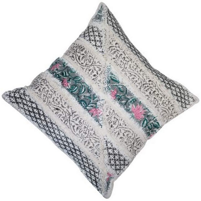 18 x 18 Cotton Accent Pillow Cover with Block Print, White and Black