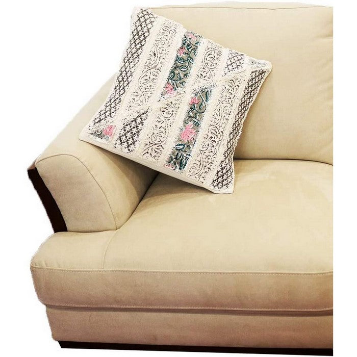 18 x 18 Cotton Accent Pillow Cover with Block Print, White and Black
