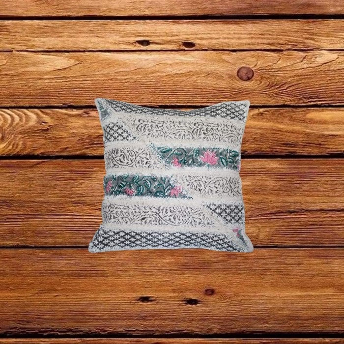 18 x 18 Cotton Accent Pillow Cover with Block Print, White and Black