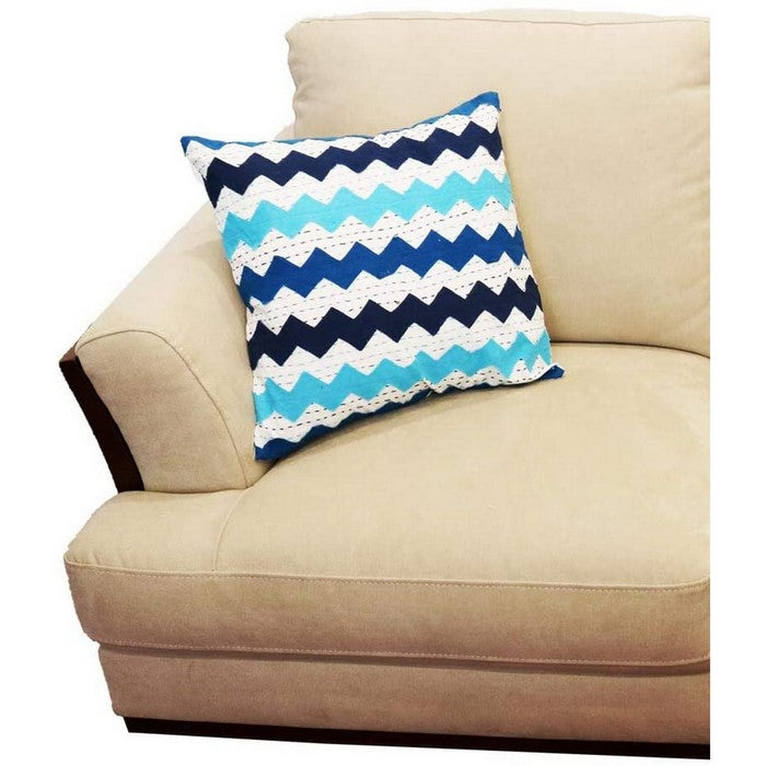 Square Embroidered Cotton Cushion Cover with Zig Zag Pattern, Multicolor