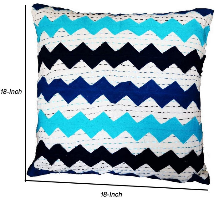 Square Embroidered Cotton Cushion Cover with Zig Zag Pattern, Multicolor