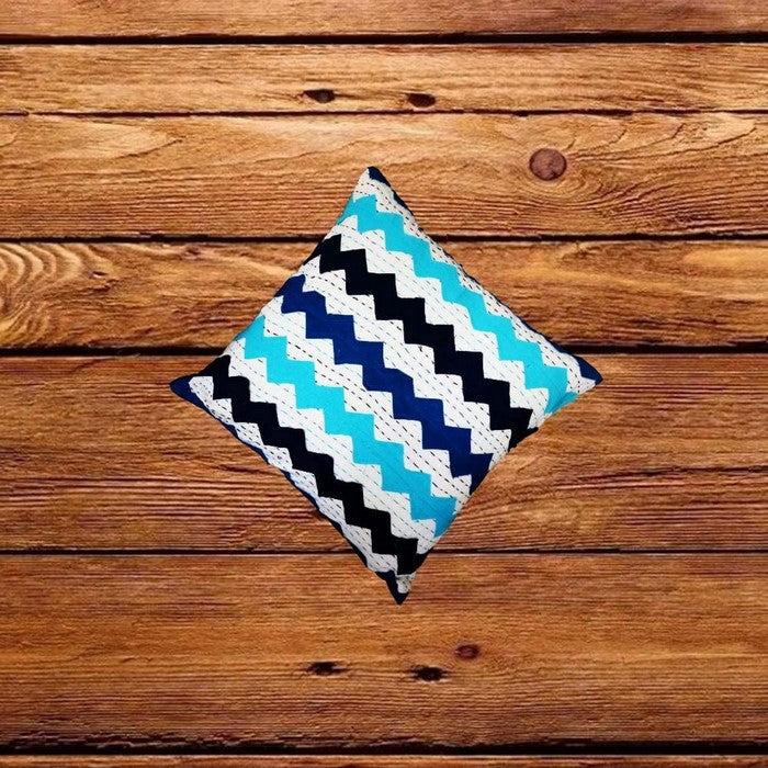 Square Embroidered Cotton Cushion Cover with Zig Zag Pattern, Multicolor
