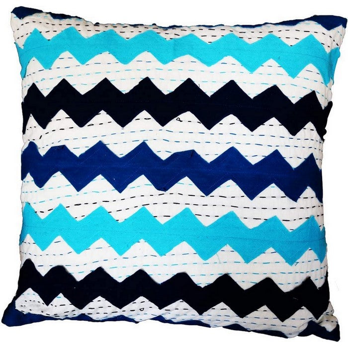 Square Embroidered Cotton Cushion Cover with Zig Zag Pattern, Multicolor