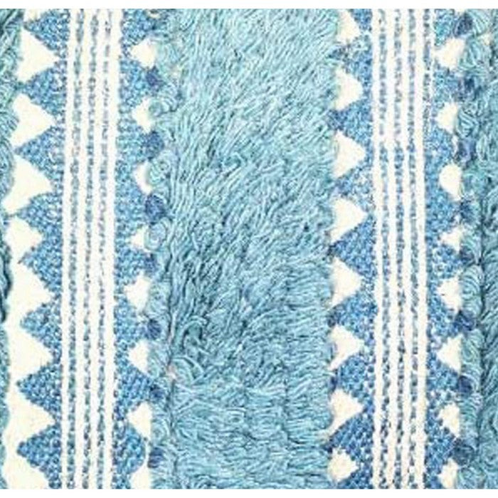 18 x 18 Fringed and Block Printed Cotton Accent Pillow Cover, White and Blue