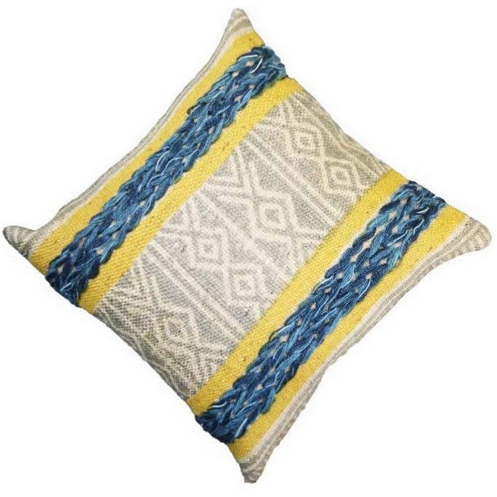18 x 18 Weaved and Block Printed Cotton Accent Pillow Cover, Multicolor