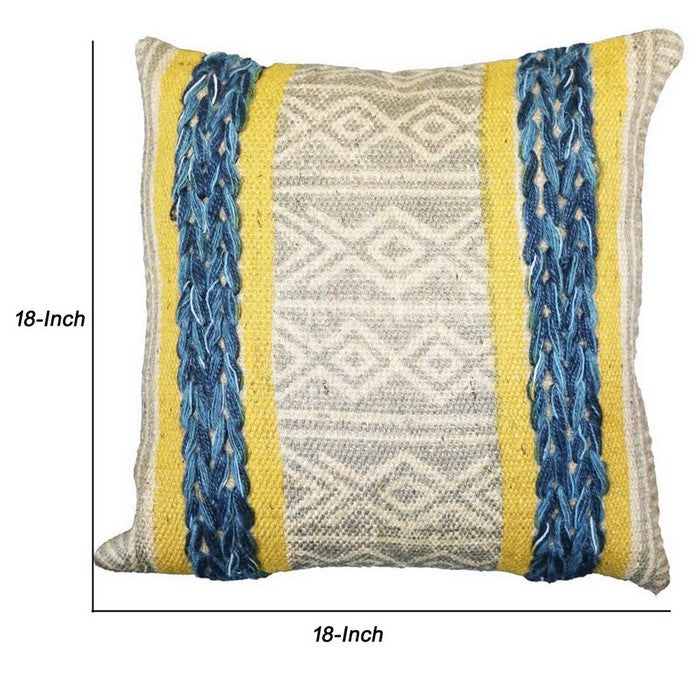 18 x 18 Weaved and Block Printed Cotton Accent Pillow Cover, Multicolor