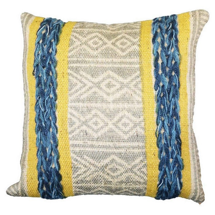 18 x 18 Weaved and Block Printed Cotton Accent Pillow Cover, Multicolor