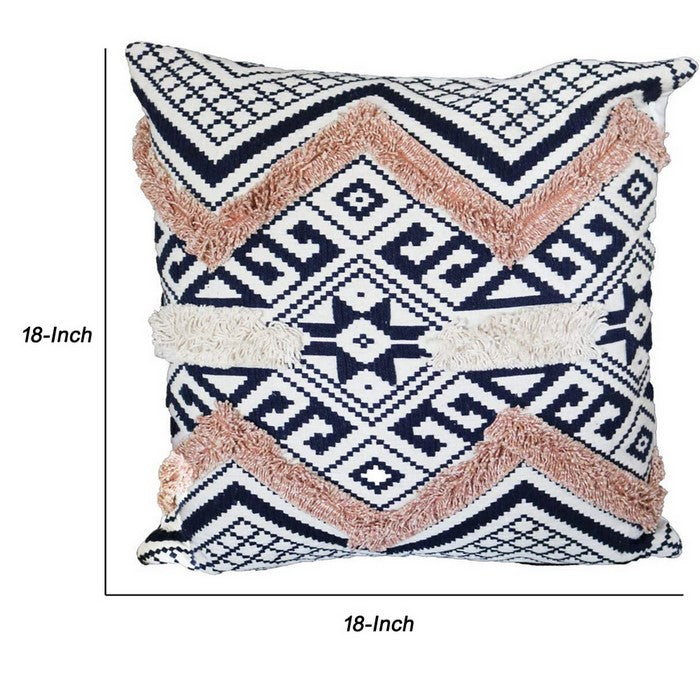 18 x 18 Handwoven Jacquard Print Cotton Accent Pillow Cover, Multicolor