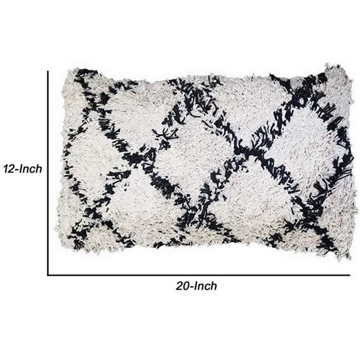 20 x 12 Fringed Cotton Accent Pillow Cover, White and Black