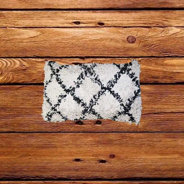 20 x 12 Fringed Cotton Accent Pillow Cover, White and Black
