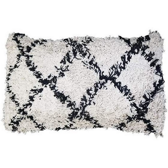 20 x 12 Fringed Cotton Accent Pillow Cover, White and Black