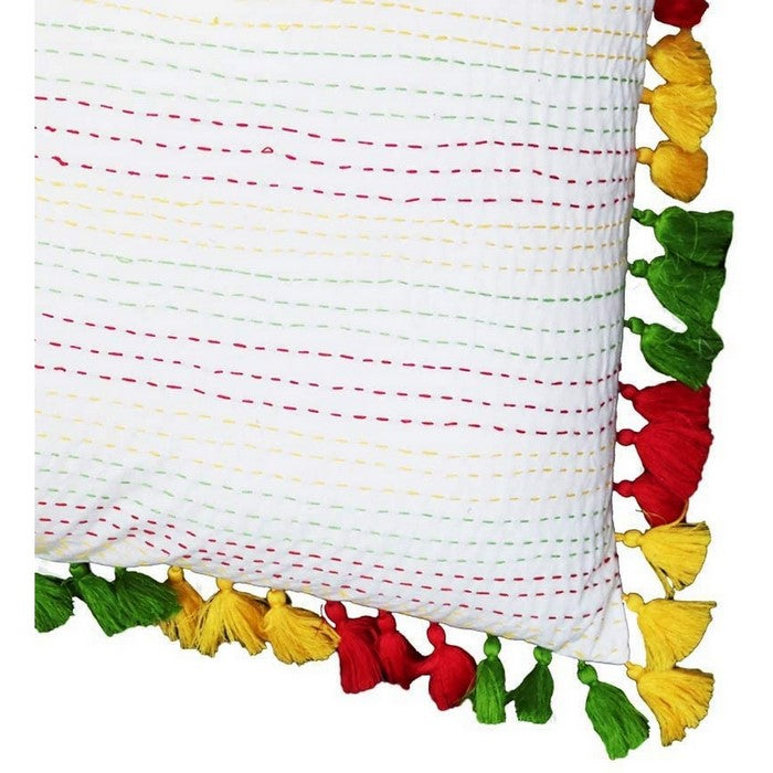 18 x 18 Fringe Embellished Cotton Accent Pillow Cover, Multicolor