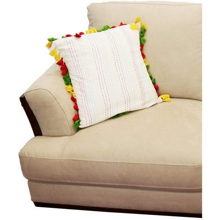 18 x 18 Fringe Embellished Cotton Accent Pillow Cover, Multicolor