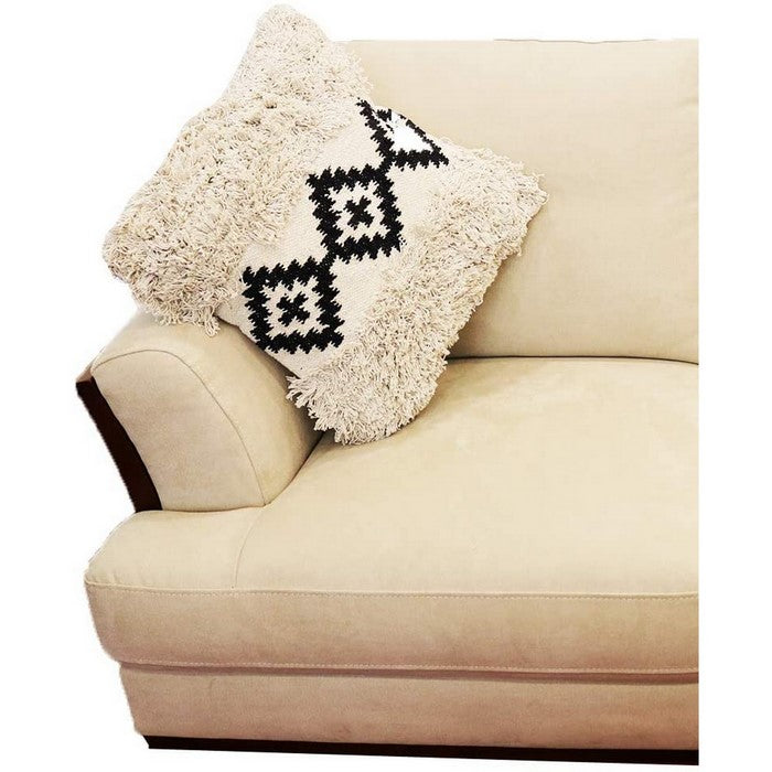 18 x 18 Geometric Print and Fringed Accent Pillow Cover, Black and White