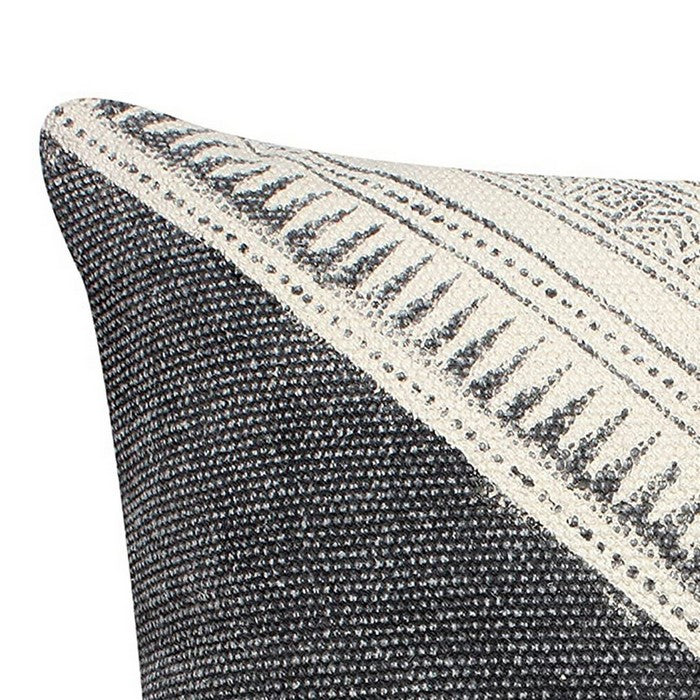 18 X 18 Inch Dhurrie Cushion Cover with Diagonal Pattern, Gray and White