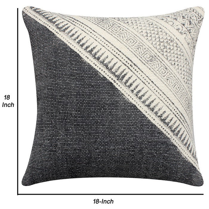 18 X 18 Inch Dhurrie Cushion Cover with Diagonal Pattern, Gray and White
