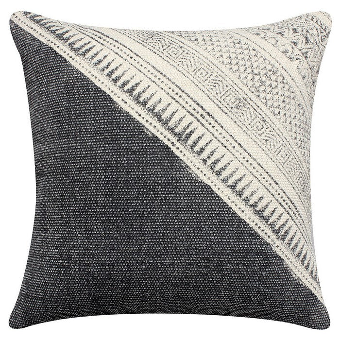 18 X 18 Inch Dhurrie Cushion Cover with Diagonal Pattern, Gray and White