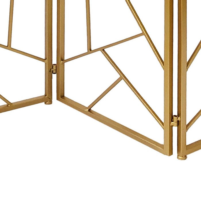 3 Panel Metal Frame Screen with Lattice Cut Out Design, Gold