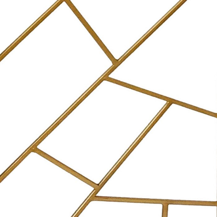 3 Panel Metal Frame Screen with Lattice Cut Out Design, Gold
