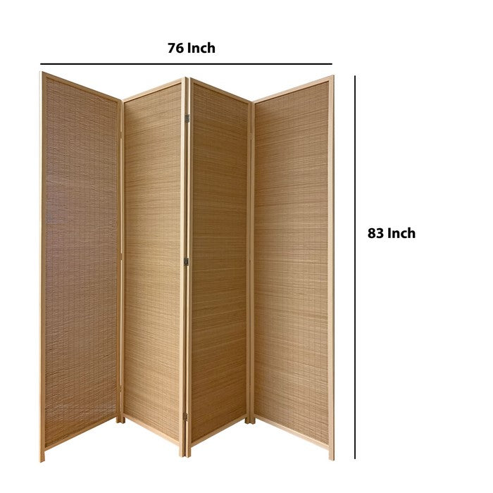 4 Panel Bamboo Shade Roll Room Divider, Natural Brown